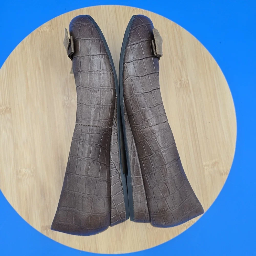 Vionic Orthaheel Women's 7 Shoes Lydia Brown Leather Croc Print Slip‎ On Wedge